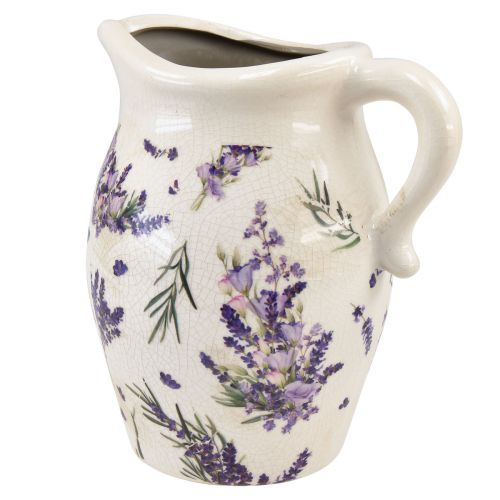 Floristik24 Decoratieve kan steengoed lavendel paars crème tafeldecoratie H21cm