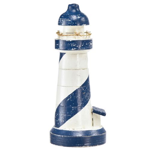 Artikel Decoratieve vuurtoren hout blauw wit maritiem Ø7,5cm H19cm