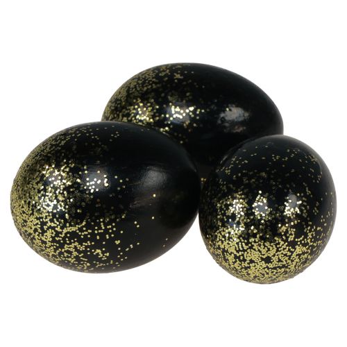 Floristik24 Decoratieve paaseieren echt ganzenei zwart met gouden glitters H7,5–8,5cm 10 stuks