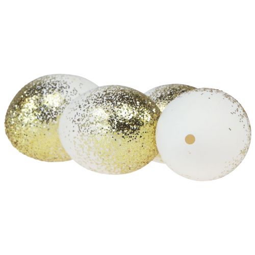 Artikel Decoratieve paaseieren echt ganzeneiwit met gouden glitters H7,5–8,5cm 10st