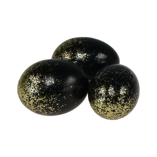 Decoratieve paaseieren echt kippenei zwart met gouden glitters H5,5–6cm 10 stuks