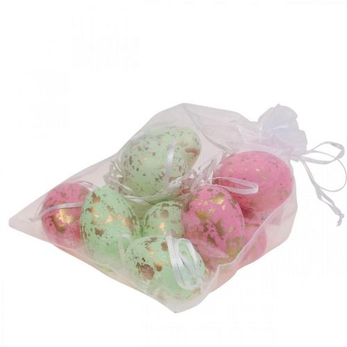 Floristik24 Deco paaseieren om roze/groene/gouden paasversiering op te hangen 12 stuks