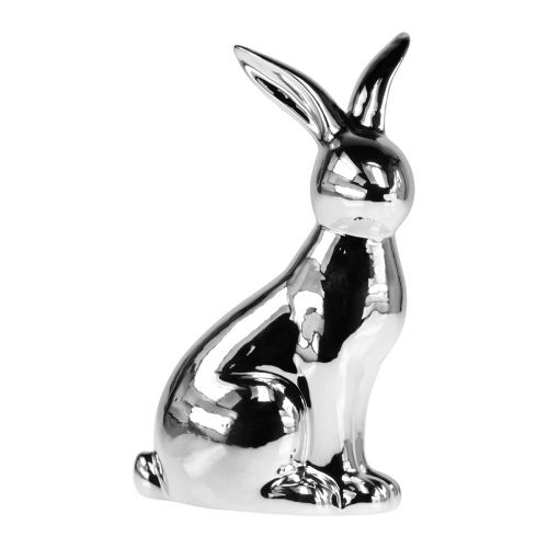 Floristik24 Decoratieve Paashaas Keramiek Decoratieve Konijn Zittend Zilver H23cm