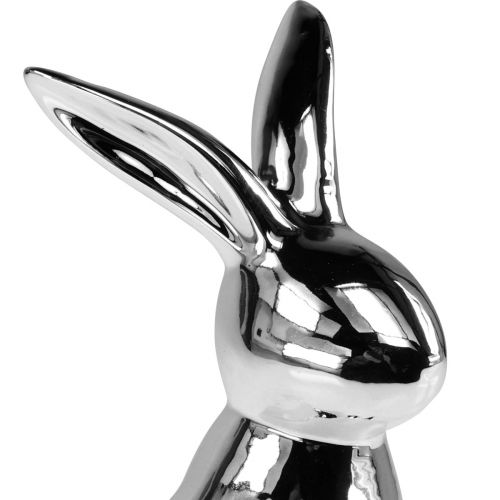 Floristik24 Decoratieve Paashaas Keramiek Decoratieve Konijn Zittend Zilver H23cm