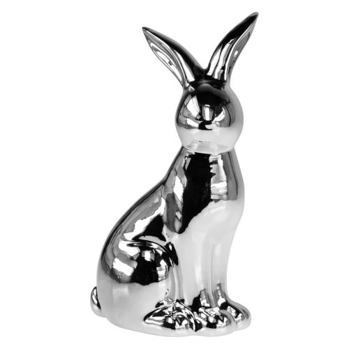 Floristik24 Decoratieve Paashaas Keramiek Decoratieve Konijn Zittend Zilver H23cm
