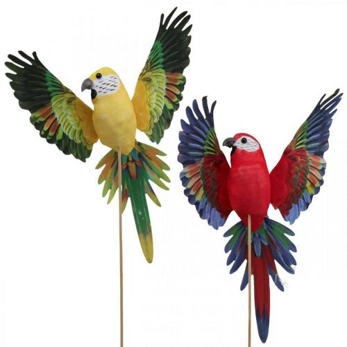 Bloemplug vogel, deco papegaai rood geel 28×19cm 2st