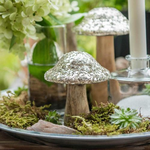 Floristik24 Deco paddestoel hout houten paddestoel met gouden mozaïek patroon H12cm