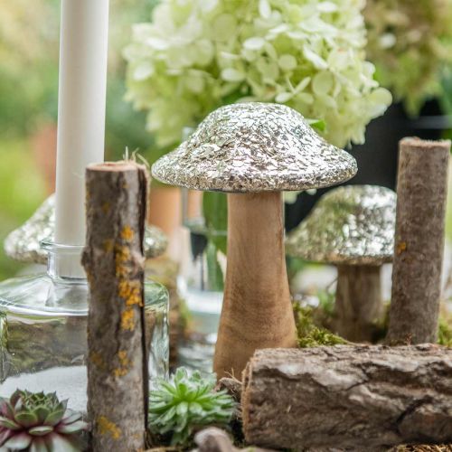 Floristik24 Deco paddestoel hout houten paddestoel met gouden mozaïek patroon H17cm