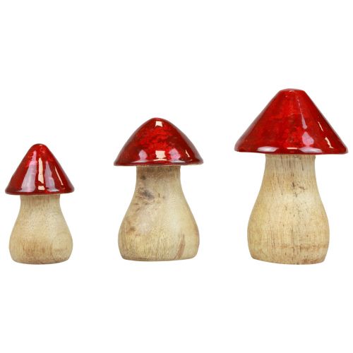 Artikel Decoratieve paddestoelen houten paddestoelen rood glans herfstdecoratie H6/8/10cm set van 3