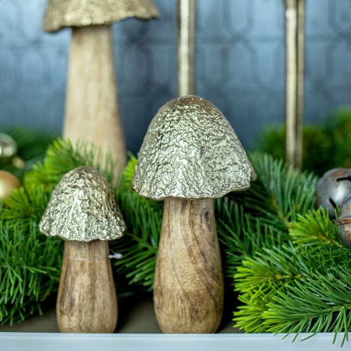 Floristik24 Decoratief paddestoel metaal hout goudkleurig, natuur tafeldecoratie herfst 18.5cm