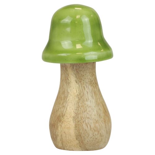 Artikel Decoratieve paddestoelen hout houten paddestoelen lichtgroen glanzend H6/8/10cm set van 3