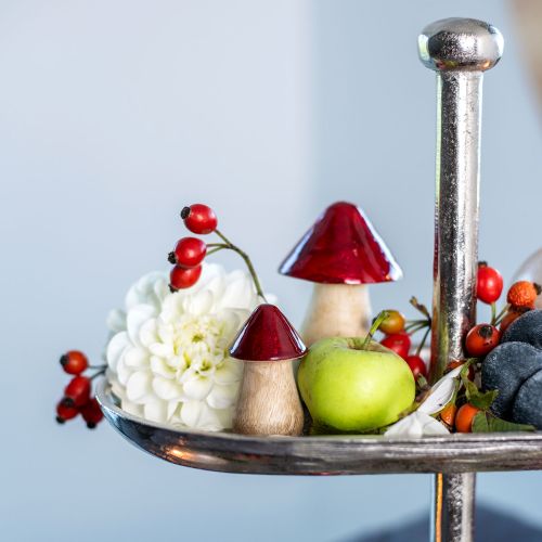 Artikel Decoratieve paddestoelen houten paddestoelen rood glans herfstdecoratie H6/8/10cm set van 3