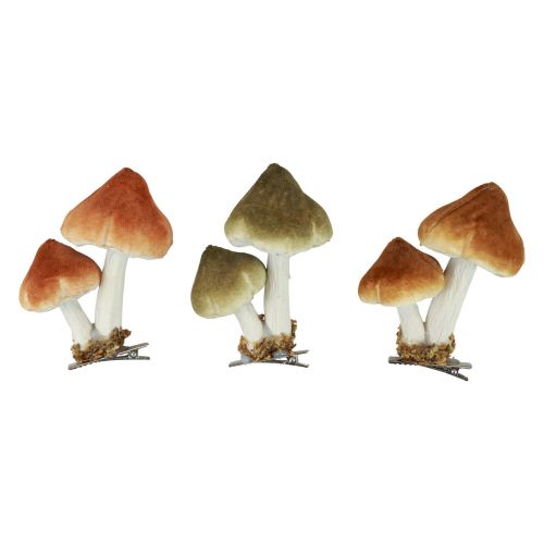 Artikel Decoratieve paddenstoelen met clip herfstdecoratie gevlokt assorti 9cm 3st