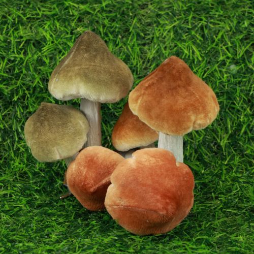 Artikel Decoratieve paddenstoelen met clip herfstdecoratie gevlokt assorti 9cm 3st