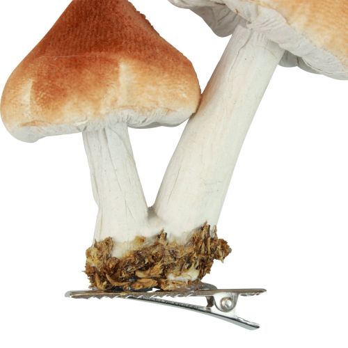 Artikel Decoratieve paddenstoelen met clip herfstdecoratie gevlokt assorti 9cm 3st