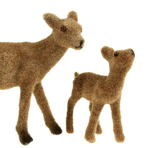 Floristik24 Deco hert 10cm met fawn bruin flocked set