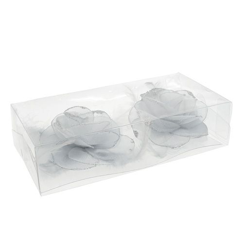 Floristik24 Sierroos op clip Ø10cm zilver 2st