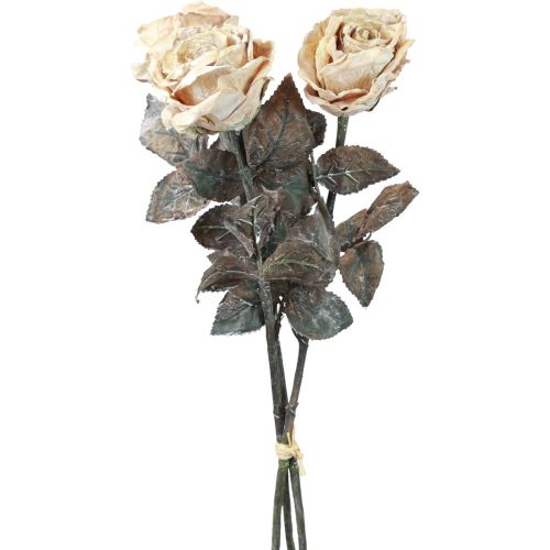Decoratieve rozen crème witte kunstrozen zijden bloemen antieke look L65cm verpakking van 3