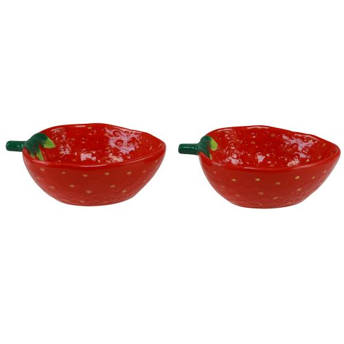 Floristik24 Decoratieve schaal aardbei keramiek schaal rood 12,5×15,5cm 2st