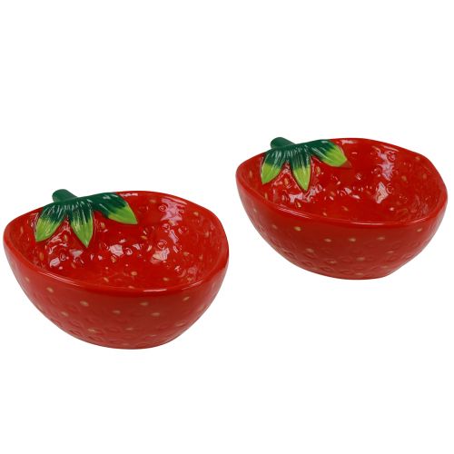 Floristik24 Decoratieve schaal aardbei keramiek schaal rood 12,5×15,5cm 2st