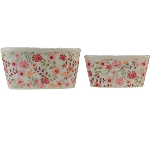 Floristik24 Decoratieve schaal met anemonen keramiek schaal ovaal 27/23cm set van 2