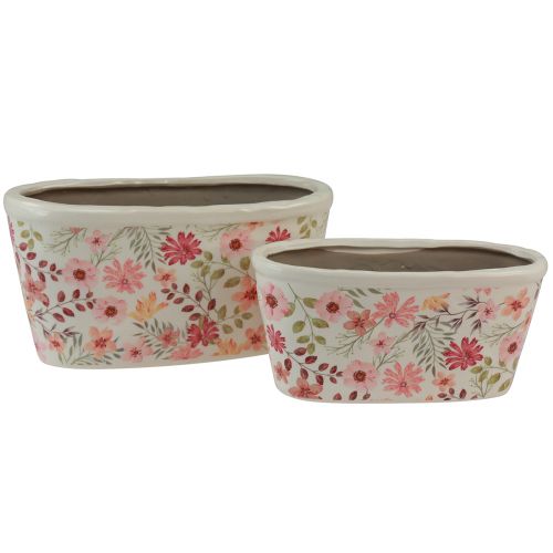 Floristik24 Decoratieve schaal met anemonen keramiek schaal ovaal 27/23cm set van 2