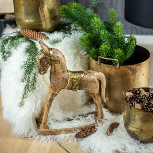 Artikel Decoratief hobbelpaard hout massief kerst natuur, goudkleurig 28 × 39 × 9,5cm