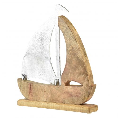 Artikel Decoratief scheepshout metaal zilver mangohout 16,5x4x18,5cm