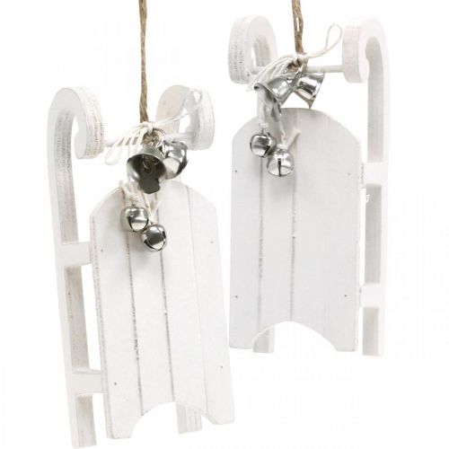 Artikel Decoratieve slee wit zilver met belkoord L13cm 4 stuks