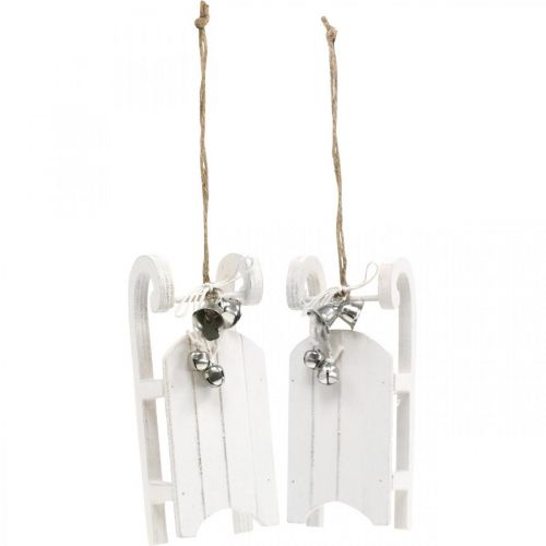 Artikel Decoratieve slee wit zilver met belkoord L13cm 4 stuks