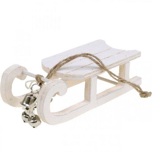 Artikel Decoratieve slee wit zilver met belkoord L13cm 4 stuks