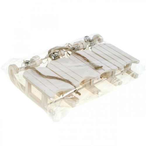 Artikel Decoratieve slee wit zilver met belkoord L13cm 4 stuks