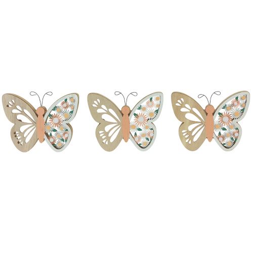 Artikel Decoratieve vlinder houten bloemen 15x12cm naturel/kleurrijk 3st