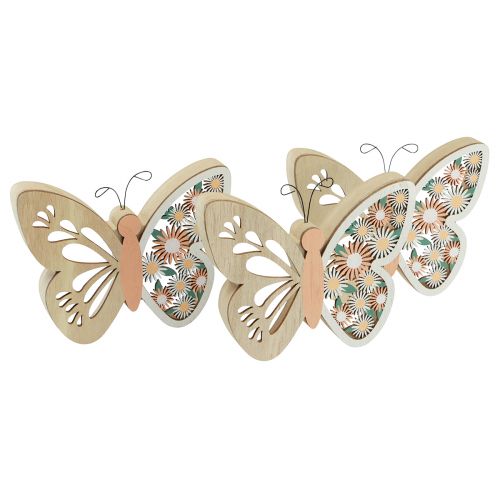 Artikel Decoratieve vlinder houten bloemen 15x12cm naturel/kleurrijk 3st