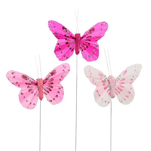 Floristik24 Deco vlinder roze-roze soort. 6cm 24st