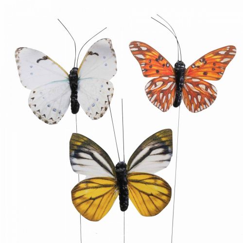 Artikel Deco vlinder op draad kleurrijke lentedecoratie 8cm 12st