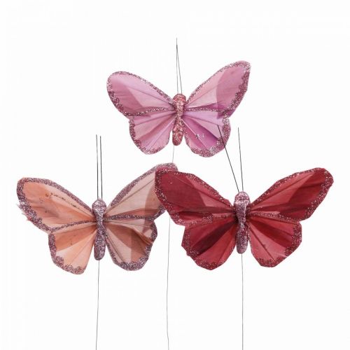 Floristik24 Deco vlinder op draadveer vlinder roze 10×6cm 12st