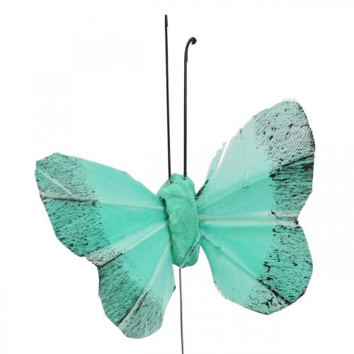 Deco vlinder op draad groen, blauw 5-6cm 24st