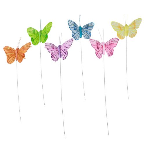 Artikel Decoratieve vlinders op draad kleurrijke veren 5,5×8cm 12 st