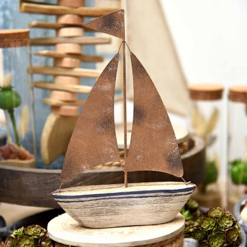 Floristik24 Deco zeilboot hout roest maritiem decoratie 16×25cm
