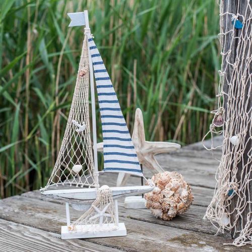 Floristik24 Deco Zeilboot Hout Wit Blauw Maritiem Deco Schip 28×3×55cm