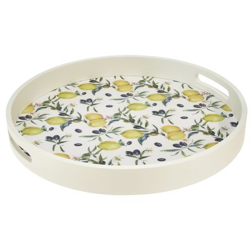 Floristik24 Decoratief dienblad wit dienblad olijf- en citroenhout Ø35cm