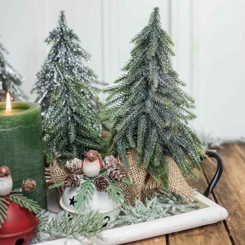 Floristik24 Deco kerstboom mini jute zakje glitter, groen 26cm