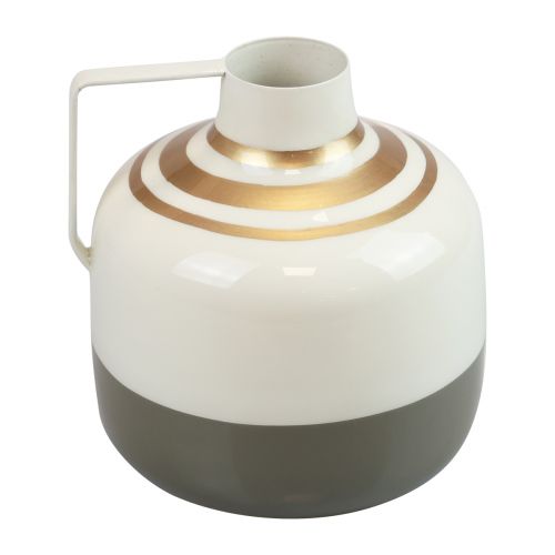 Decoratieve vaas metalen handvat crème/grijs/goud Ø16cm H17cm