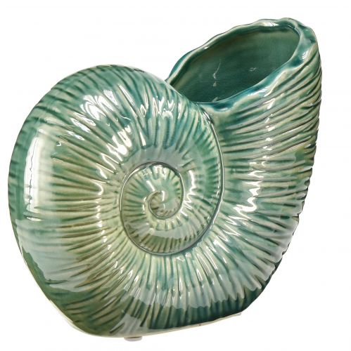 Floristik24 Decoratieve vaas slakkenhuis keramiek groen 18x8,5x15,5cm