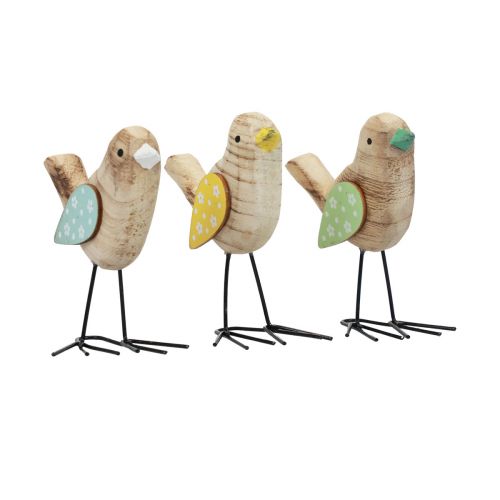 Floristik24 Decoratieve vogels houten vogels tafeldecoratie lente naturel kleurrijk 12cm 3 st