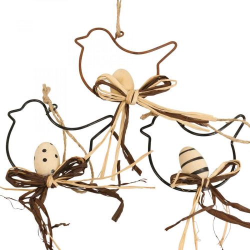 Decoratieve vogels om op te hangen zwart/natuur/roest 8,5×7,5 cm 6st