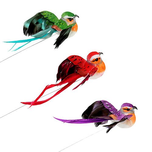 Floristik24 Decoratieve vogel assorti 12cm 9st