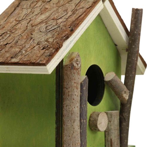 Artikel Decoratief vogelhuisje houten sier nestkastje groen naturel H14.5cm set van 2
