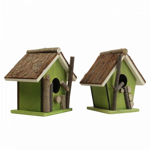 Floristik24 Decoratief vogelhuisje houten sier nestkastje groen naturel H14.5cm set van 2